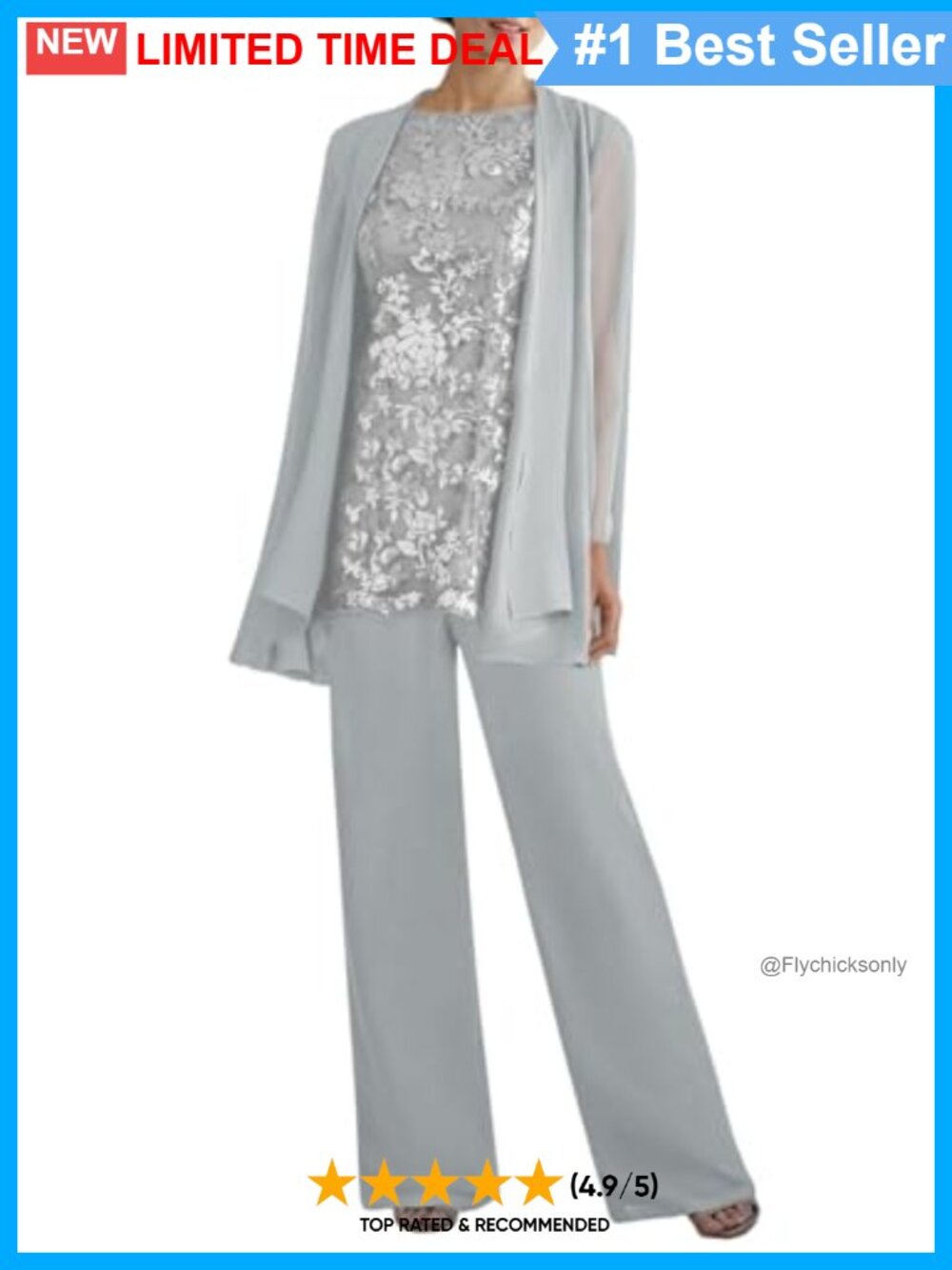 Women's 3 Piece Pantsuit Set Lace Top Blazer Formal Wedding Suit